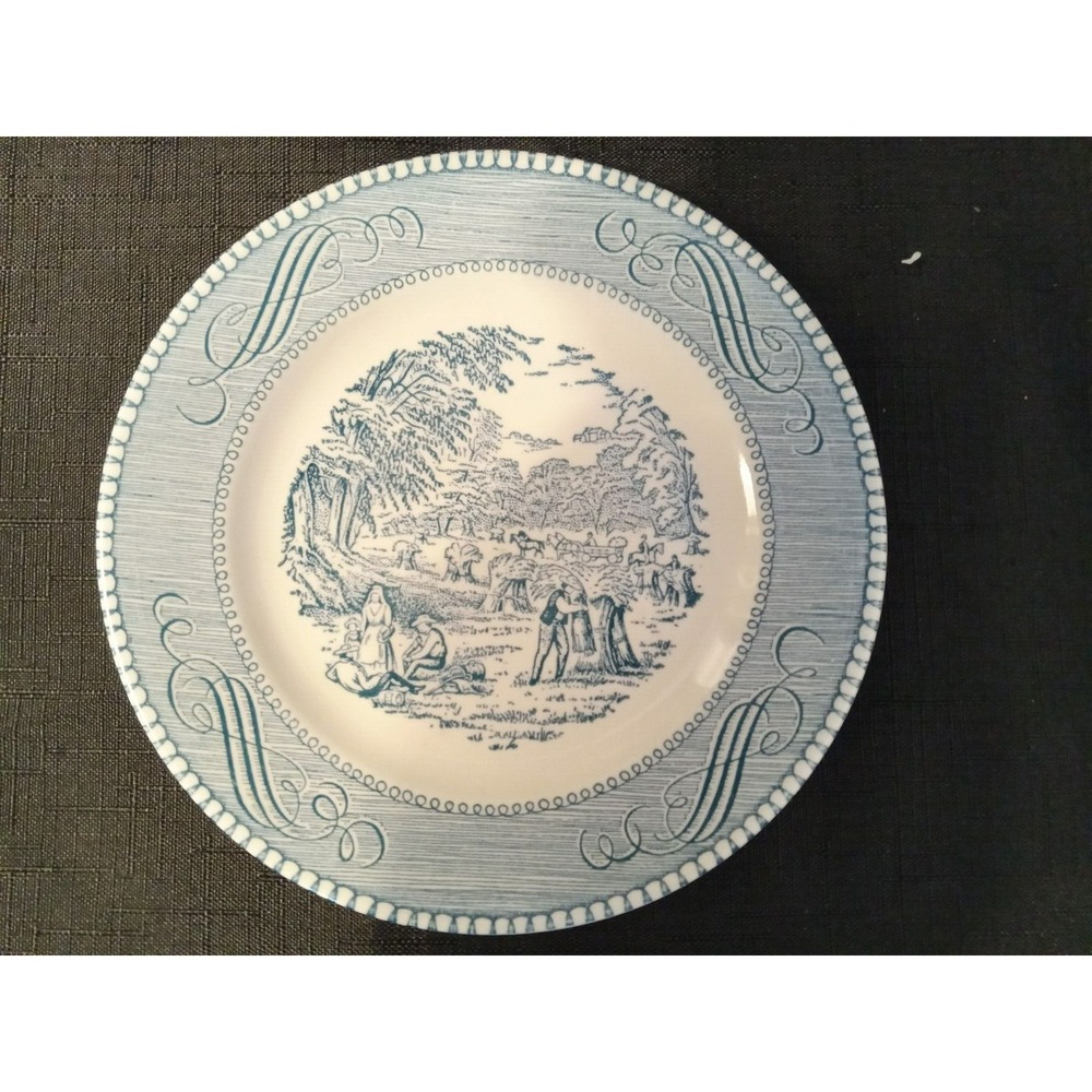 Royal USA Currier and Ives Blue Harvest Bread and Butter Plate 6.25" Vintage
